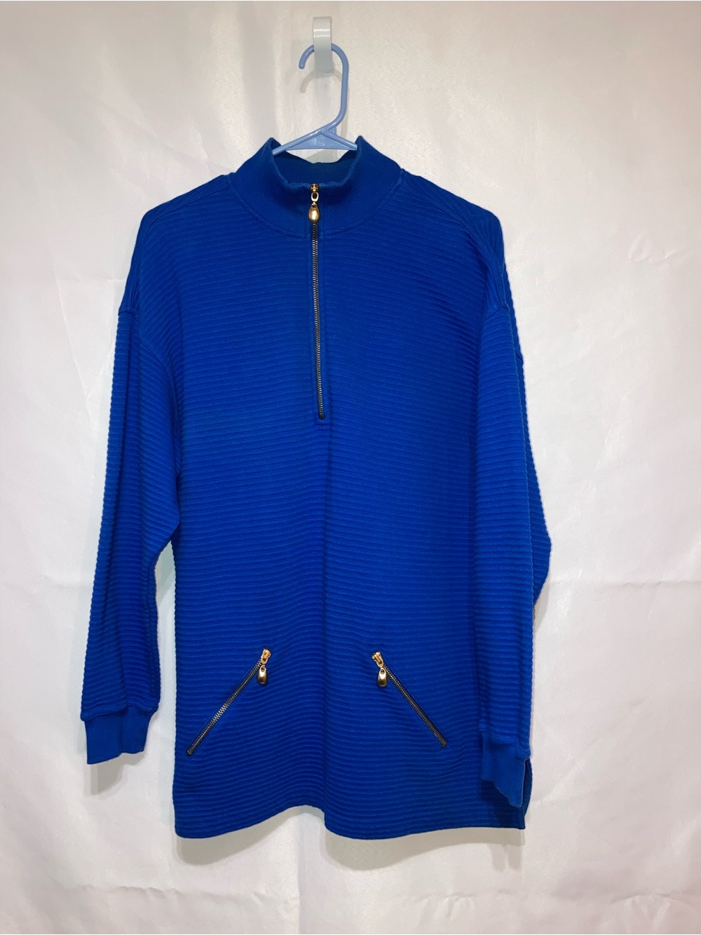 Bechamel Cobalt Blue Ribbed Half-Zip Sweater with Gold Hardware - Picture 4 of 7